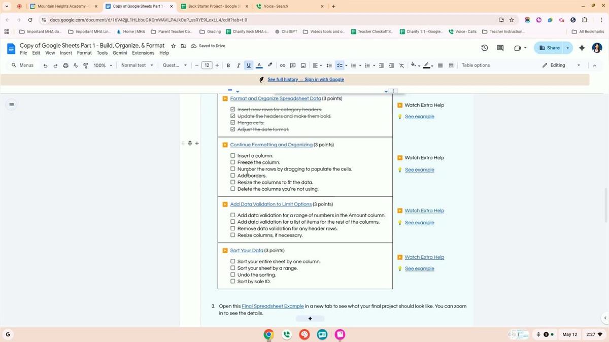 Google Sheets Part 1 - Continue Formatting and Organizing