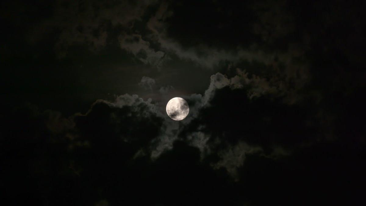 full moon in the dark and cloudy night