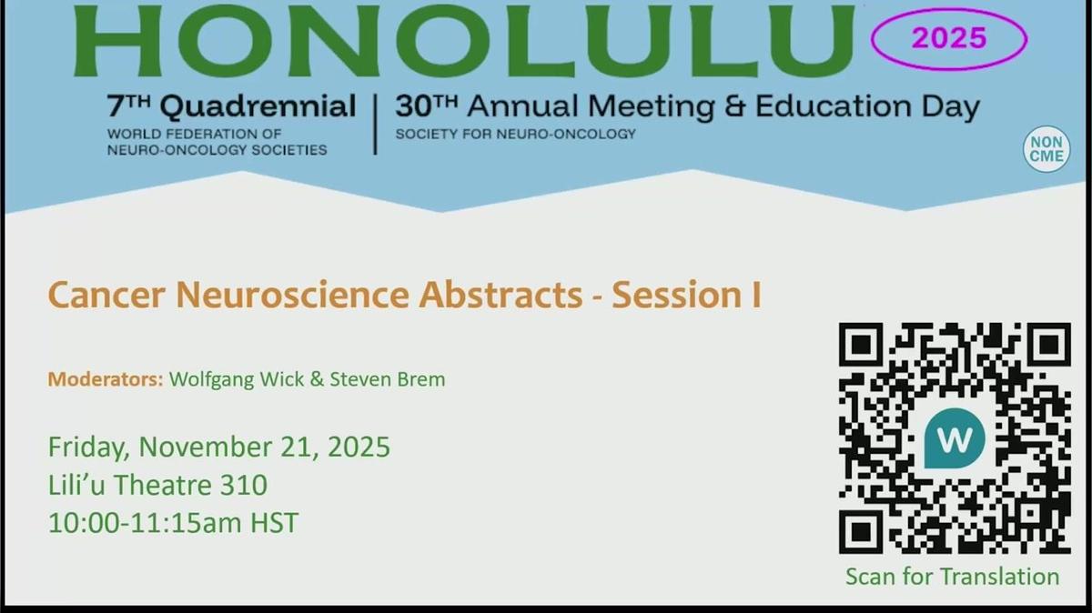 Cancer Neuroscience Abstracts - Session I - 10.15-11.15