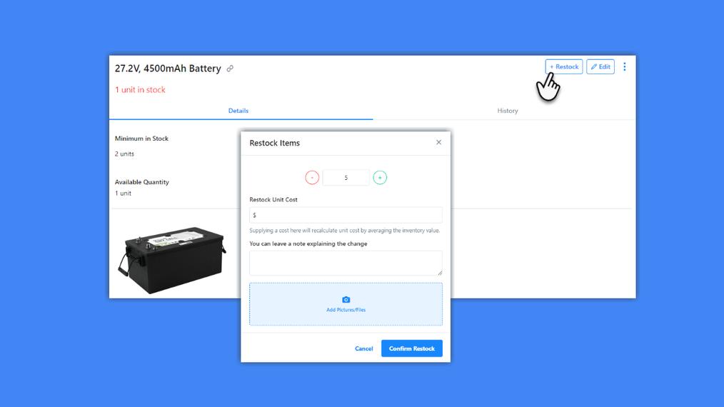 Setting Cost while Restocking Parts