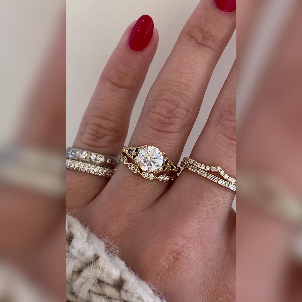 Skyla Sapphire Round Wedding Band Pairings