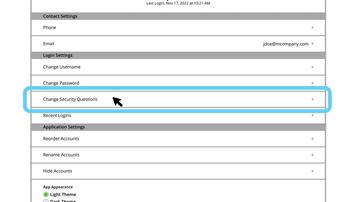 Manage Profile: Change Security Questions
