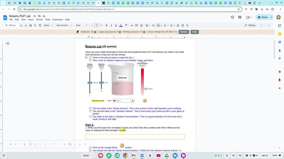 Chemistry Molarity PhET Lab