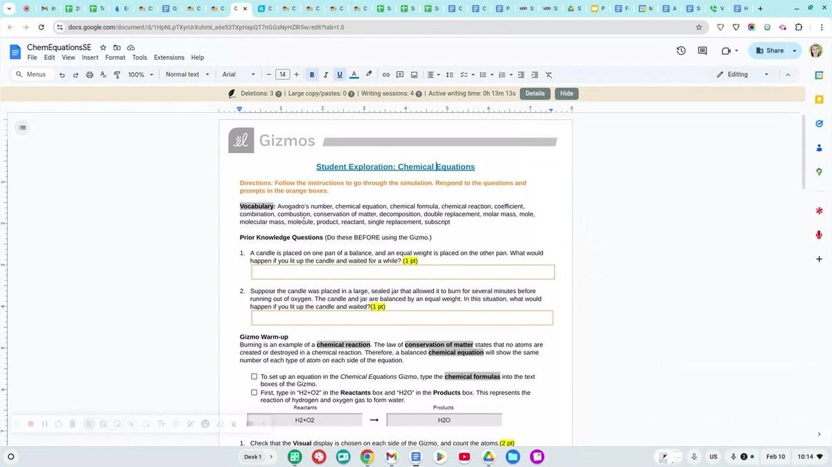 Chem Equations Gizmo Chemistry