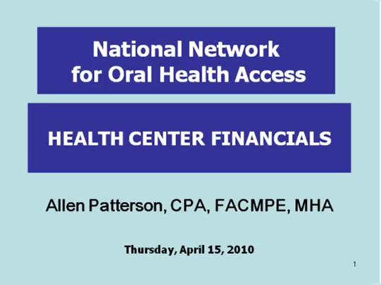 Financial Management Part II for Health Center Oral Health Programs