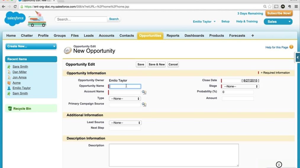 Salesforce - How to Create a Opportunity