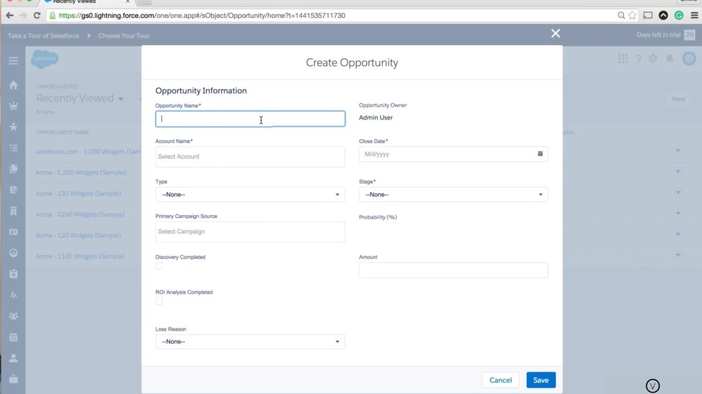 Salesforce Lightning - How to Create a Opportunity