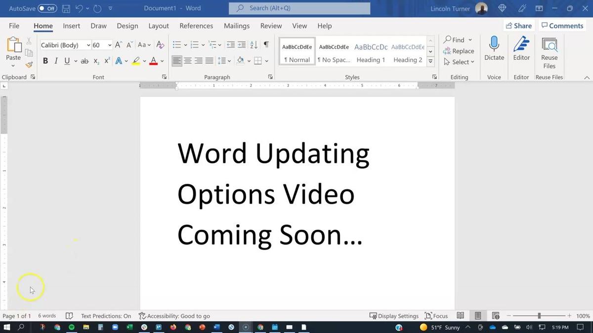 Word Updating Options