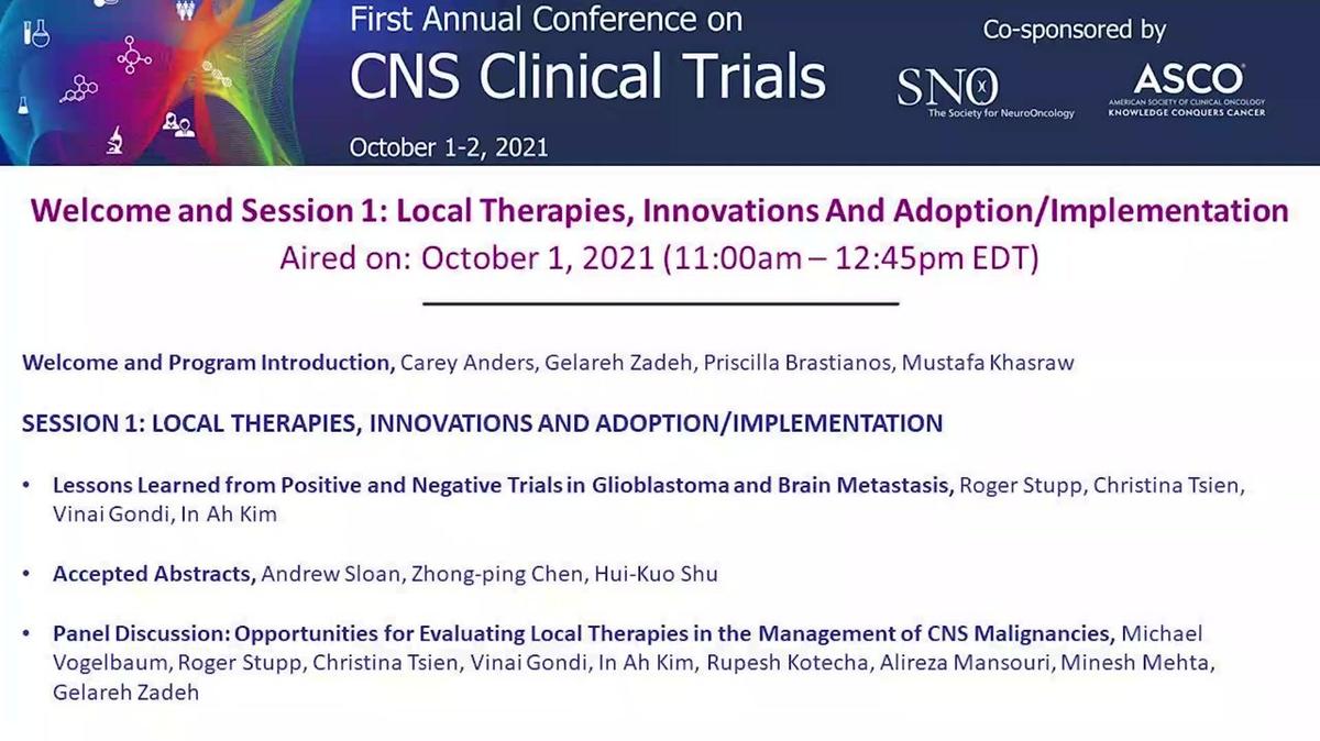A_Fri, Oct 1 - Session 1 - First Annual Conference on CNS Clinical Trials