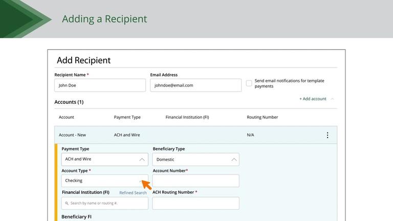 Recipients Setup - ACH &amp; Wire