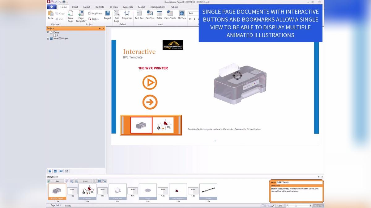 Pages3D allows you to create animated brochures and animated assembly manuals.