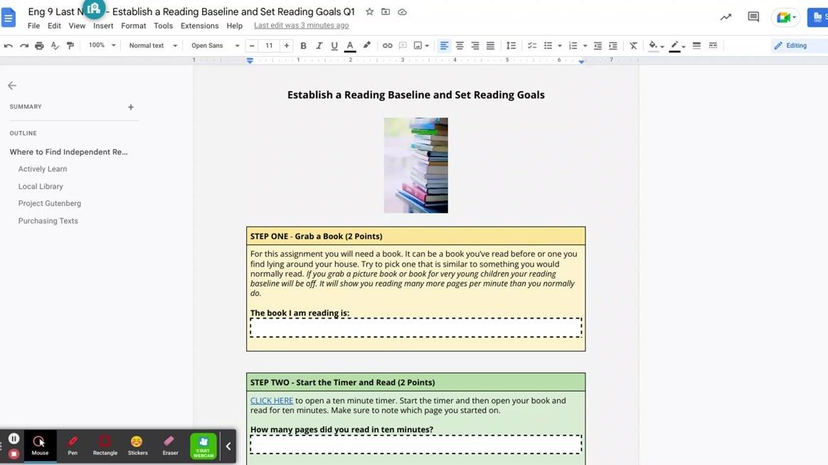 Eng 9 Last Name - Establish a Reading Baseline and Set Reading Goals Q1 - Google Docs.mp4