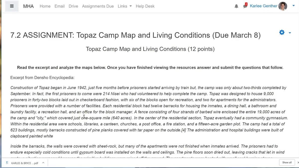 (T1/T2) ASSIGNMENT: Topaz Camp Map and Living Conditions