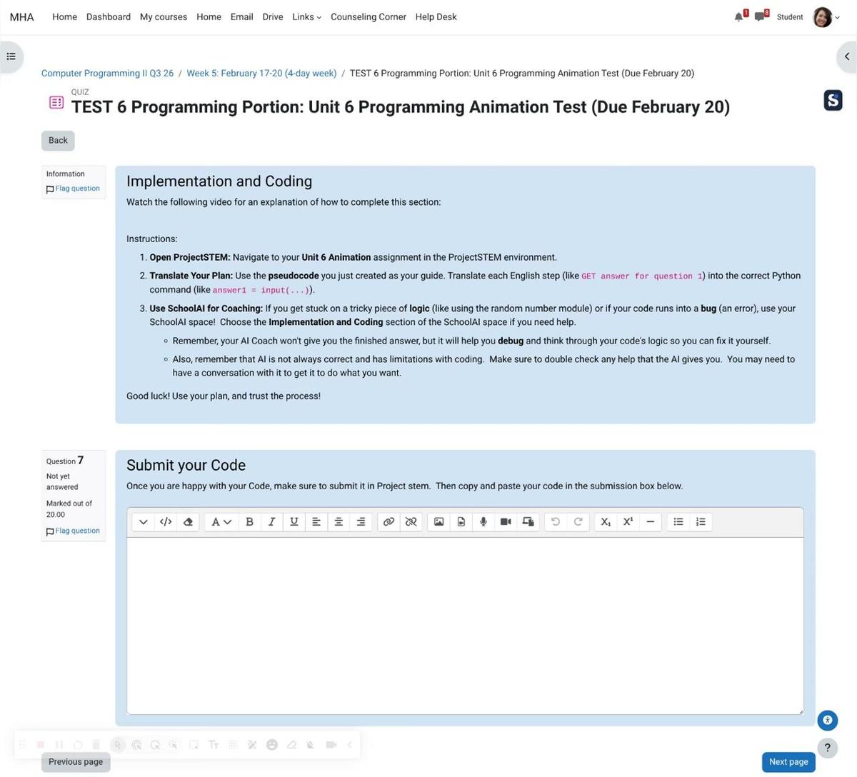 Unit 6 Test Programming Portion Explanation