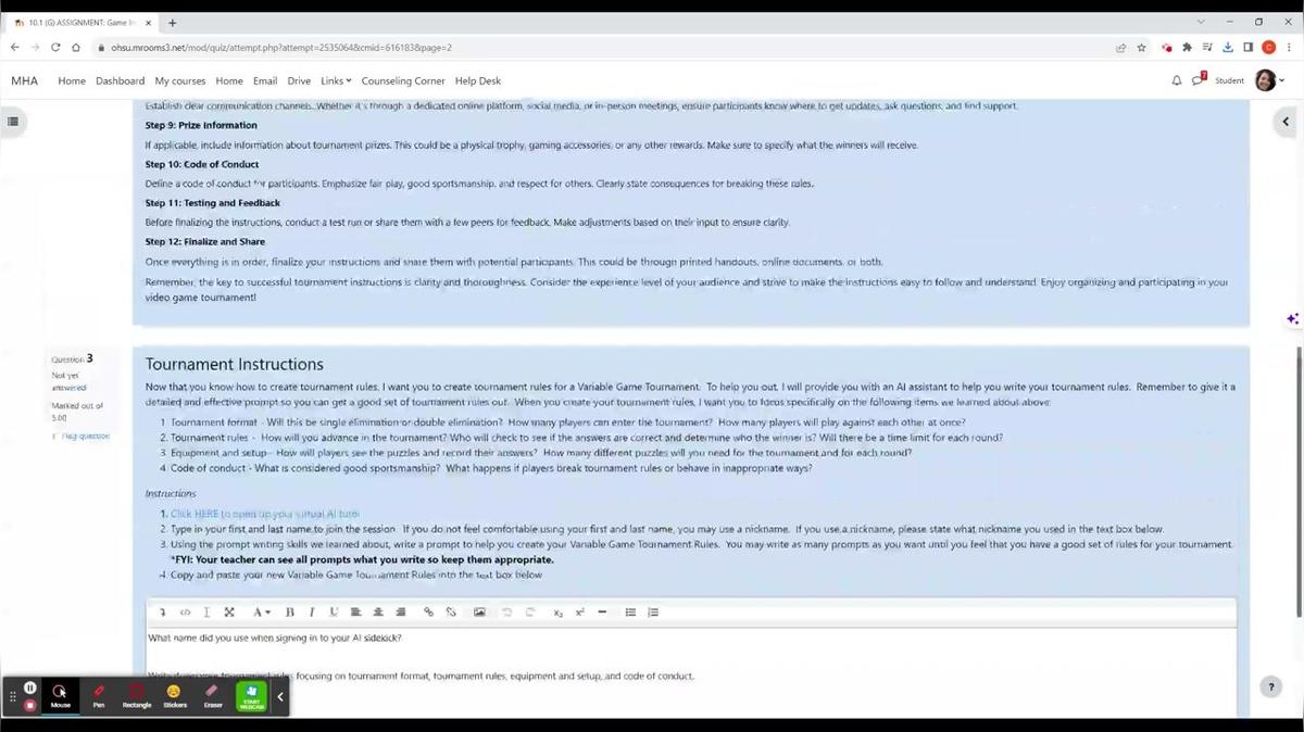 Tournament Instructions Question Explanation