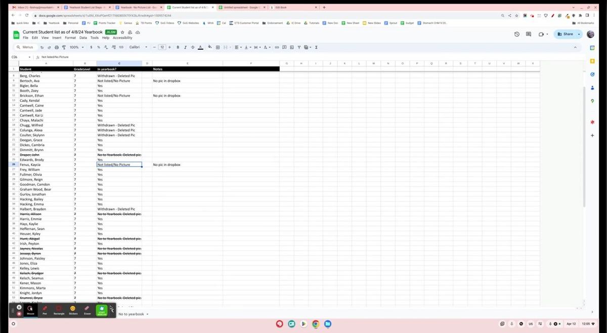 Yearbook: Add No Picture List to Yearbook
