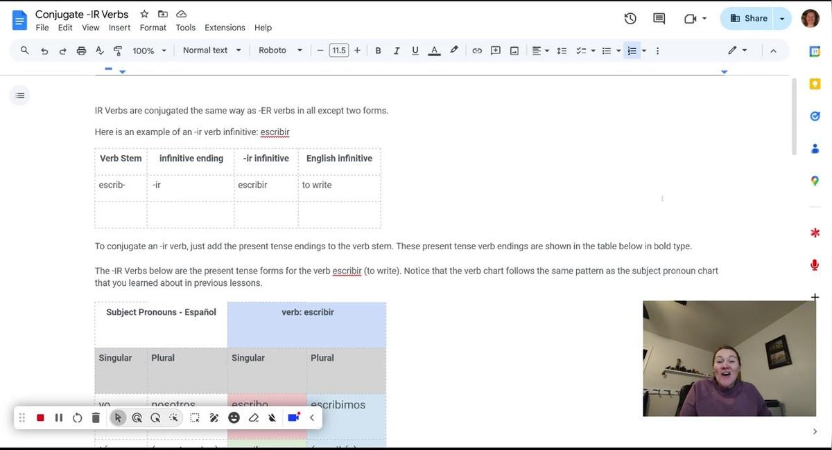 -IR verbs interactive video