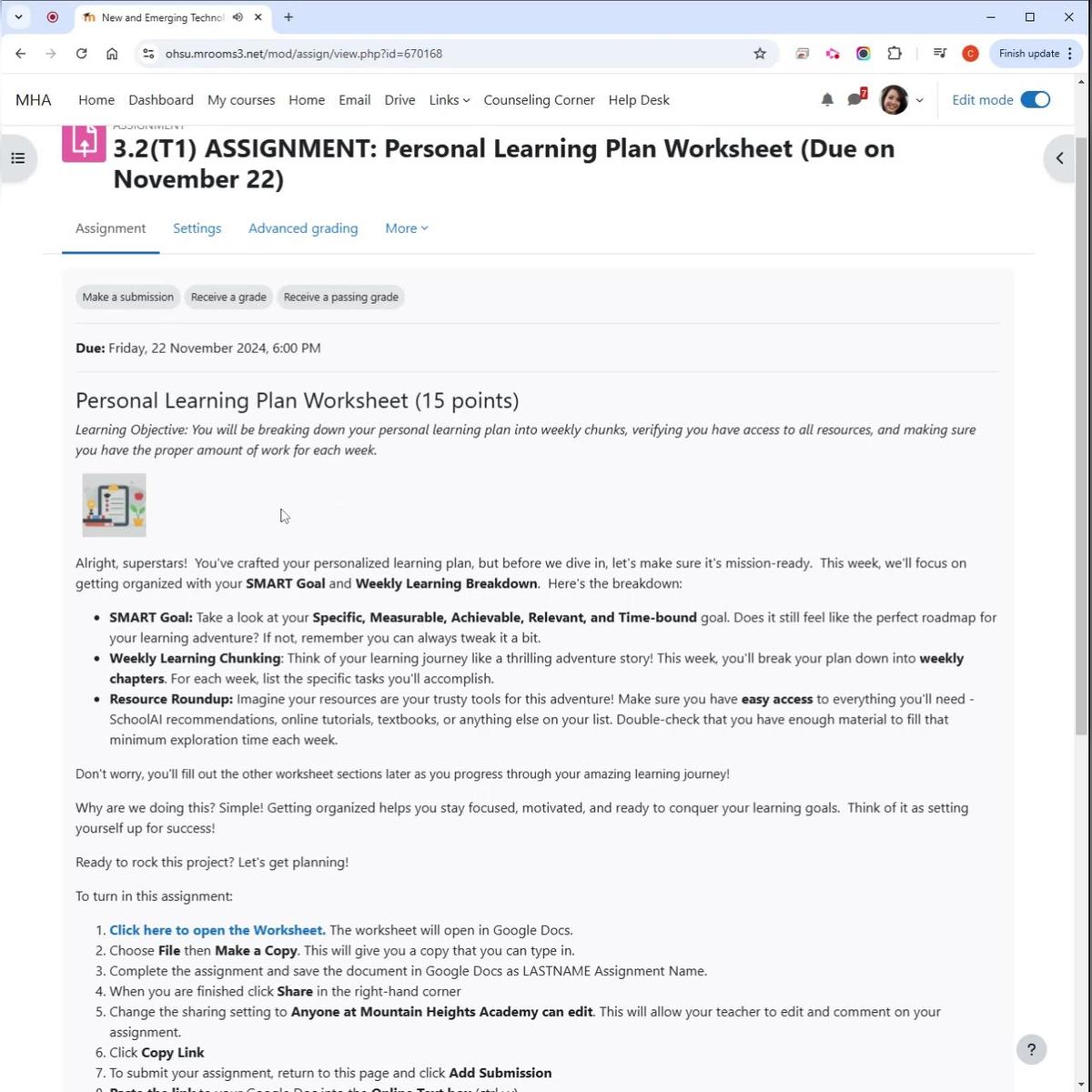 T1 Personal Learning Plan Worksheet Overview