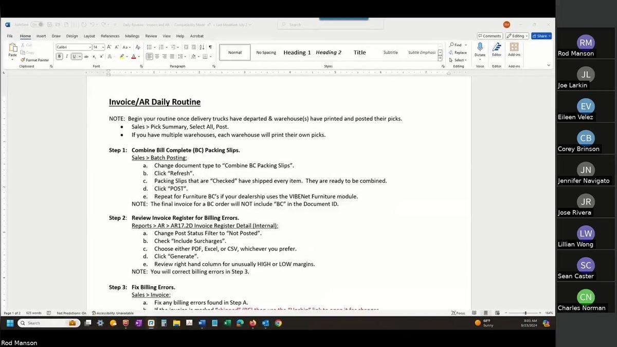 06 Garveys Daily Invoice and AR Routine