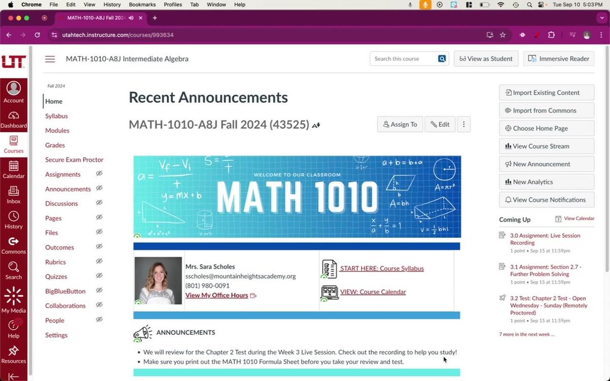 VIDEO INSTRUCTIONS: Starting a Test in MATH 1010