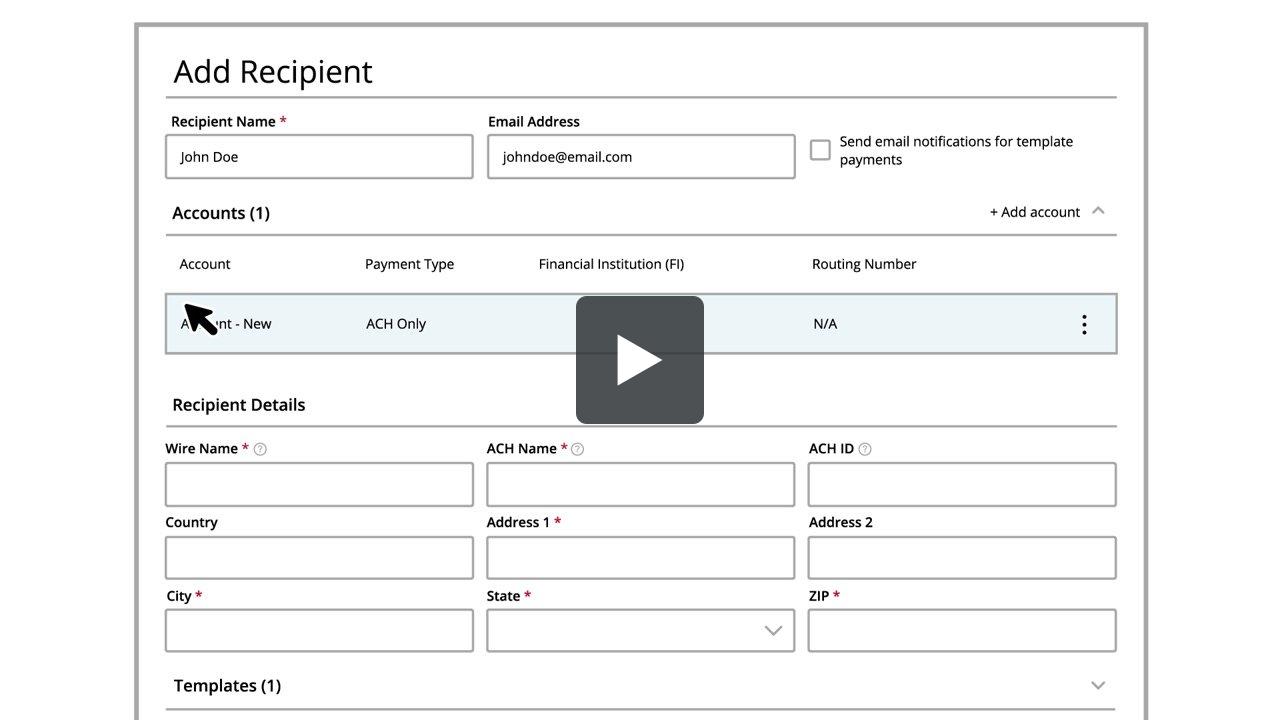 Recipients Setup - ACH Only