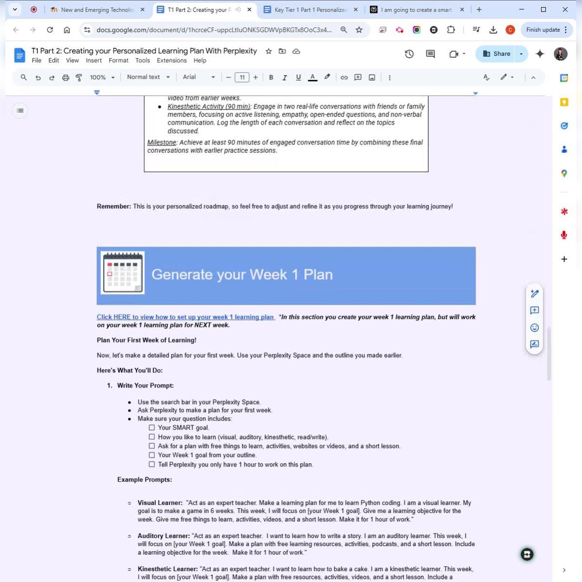 T1 Create Your Week 1 Learning Plan