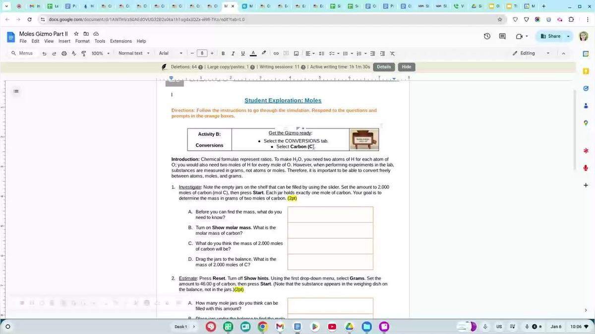 Chemistry-Moles Gizmo Part II