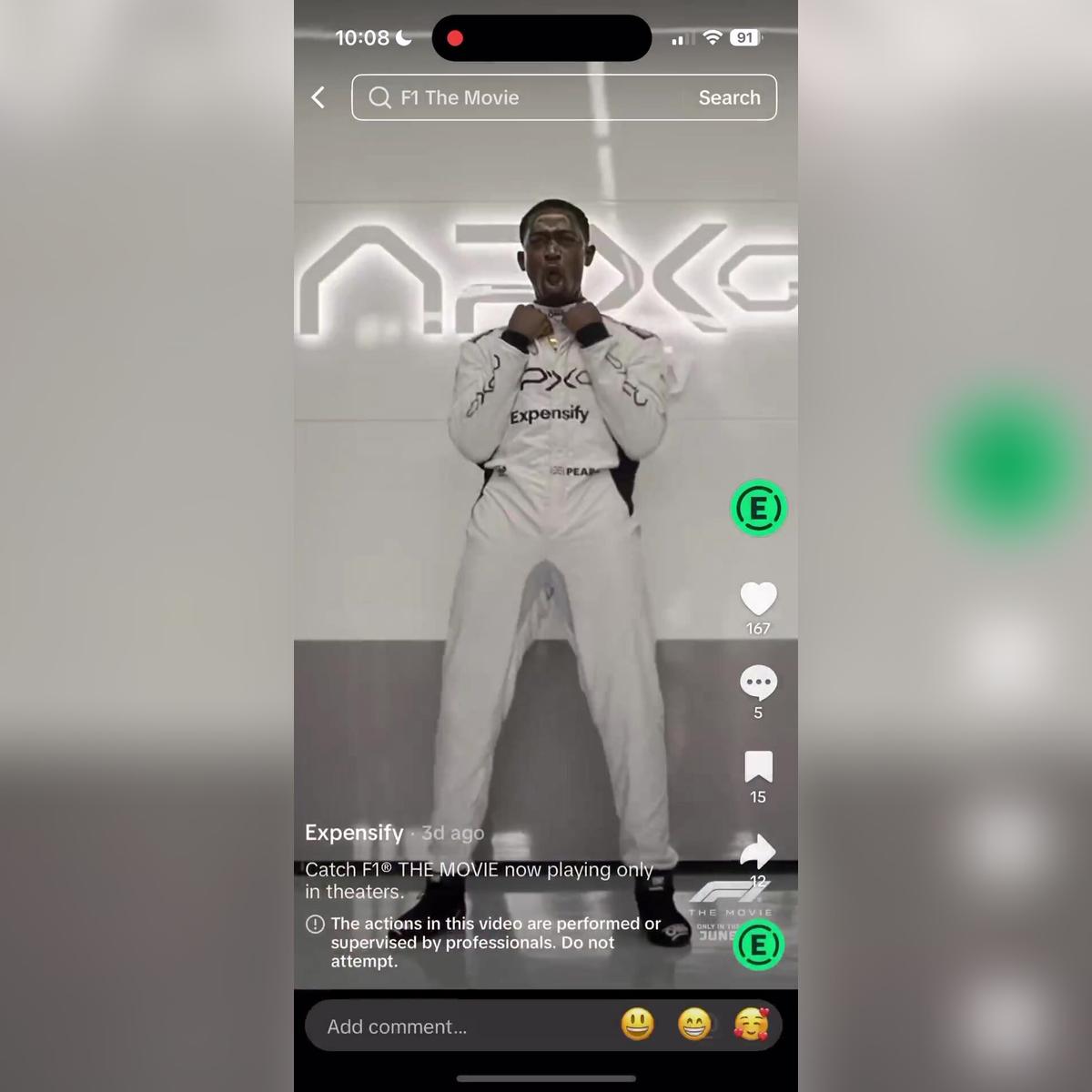 Expensify Ad Spot Tik Tok F1 Movie 6.28.25