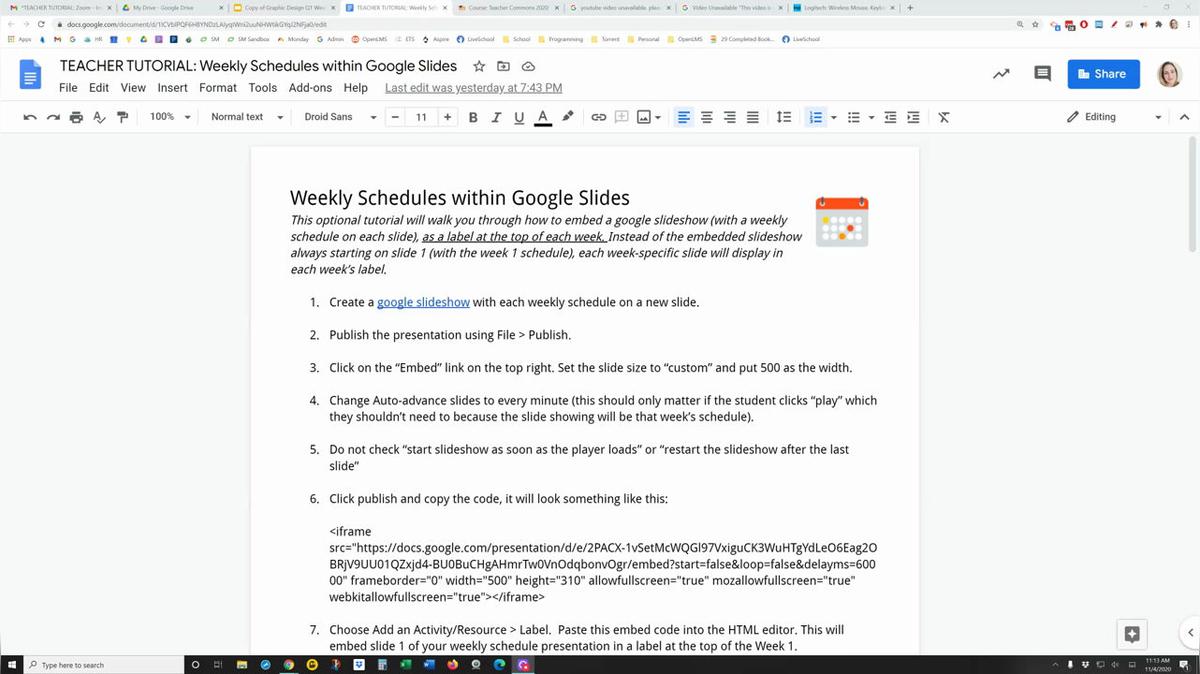 Nov 2020 PD: Teacher Task #1 Creating Weekly Schedule Label