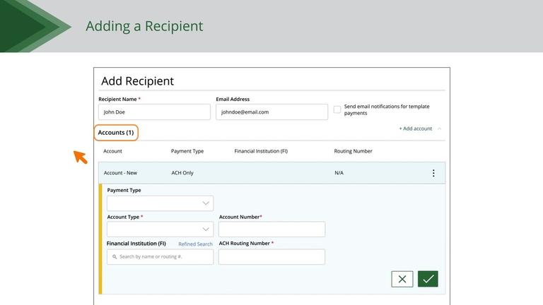 Recipients Setup - ACH only