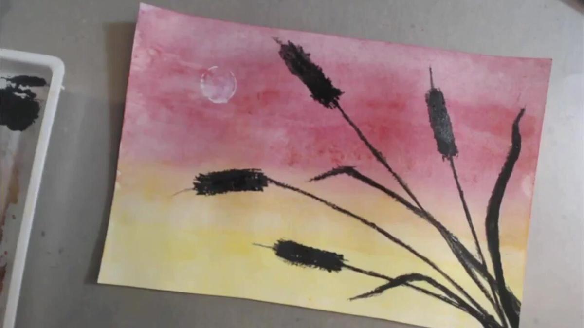 Watercolor cattail plants