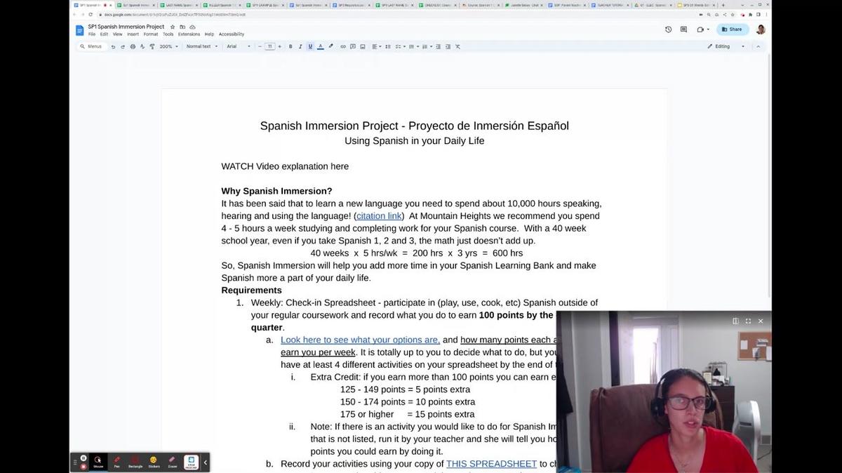 Spanish 1 Immersion Project Explanation 2023