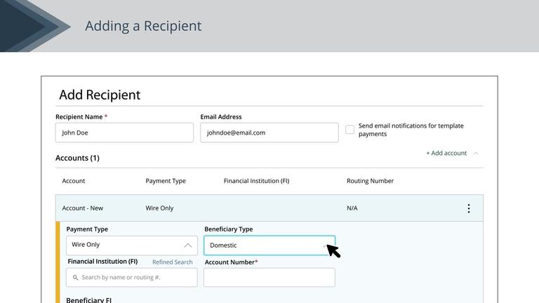 Recipients Setup - Domestic Wire Only