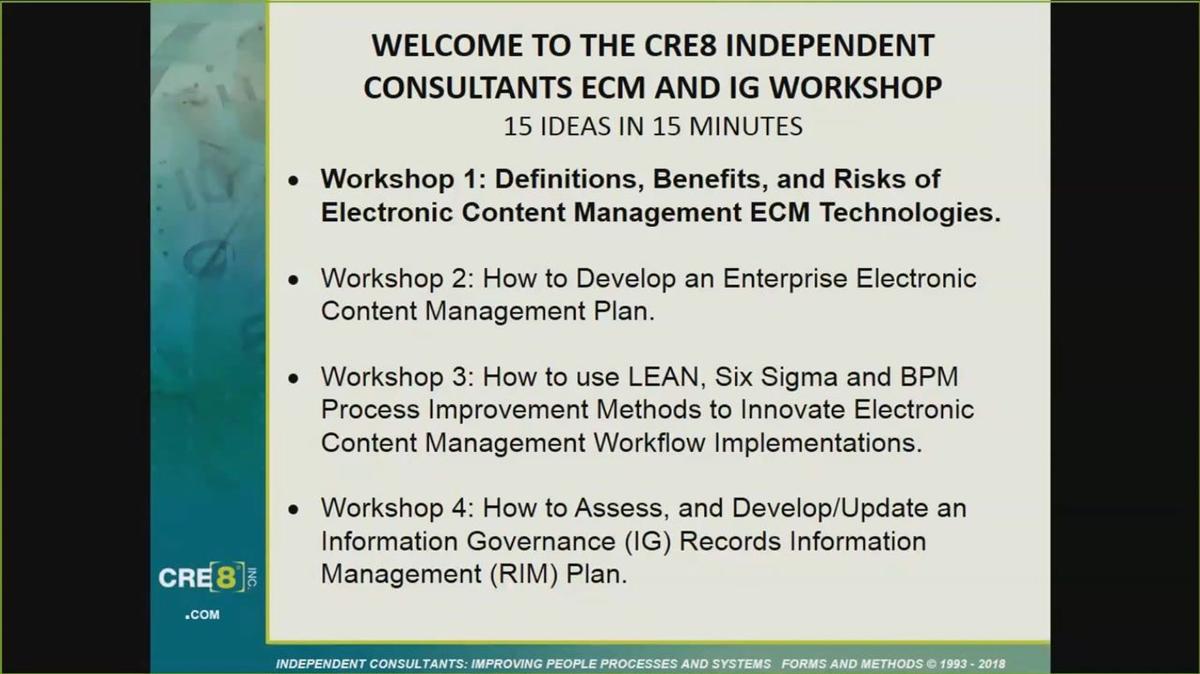 CRE8 Workshop Section 1: Definitions, Benefits, and Risks of ECM Technologies