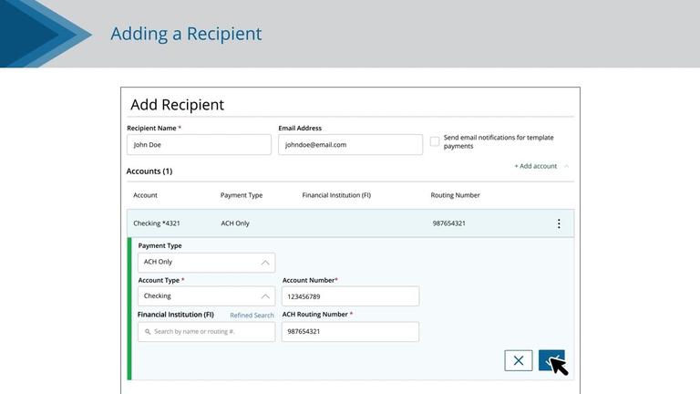 Recipients Setup - ACH Only