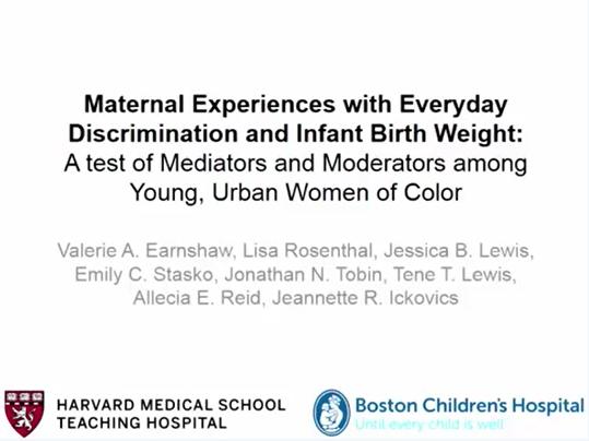 Meet the Authors: Maternal Experiences with Everyday Discrimination and Infant Birth Weight: A test of Mediators and Moderators among Young, Urban Women of Color