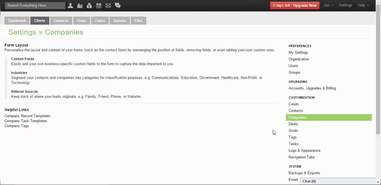 Company Form Settings