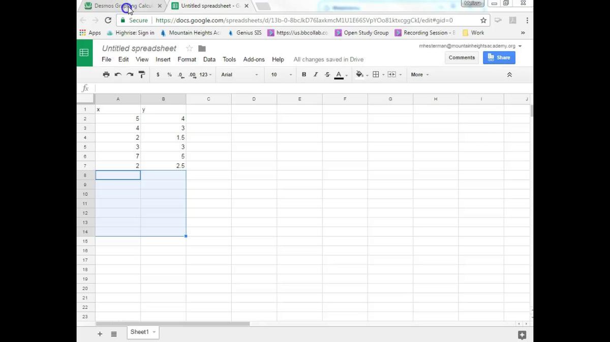 Finding Correlation Coefficient and Line of Best Fit Using Desmos, Google Spreadsheets and TI 84.mp4