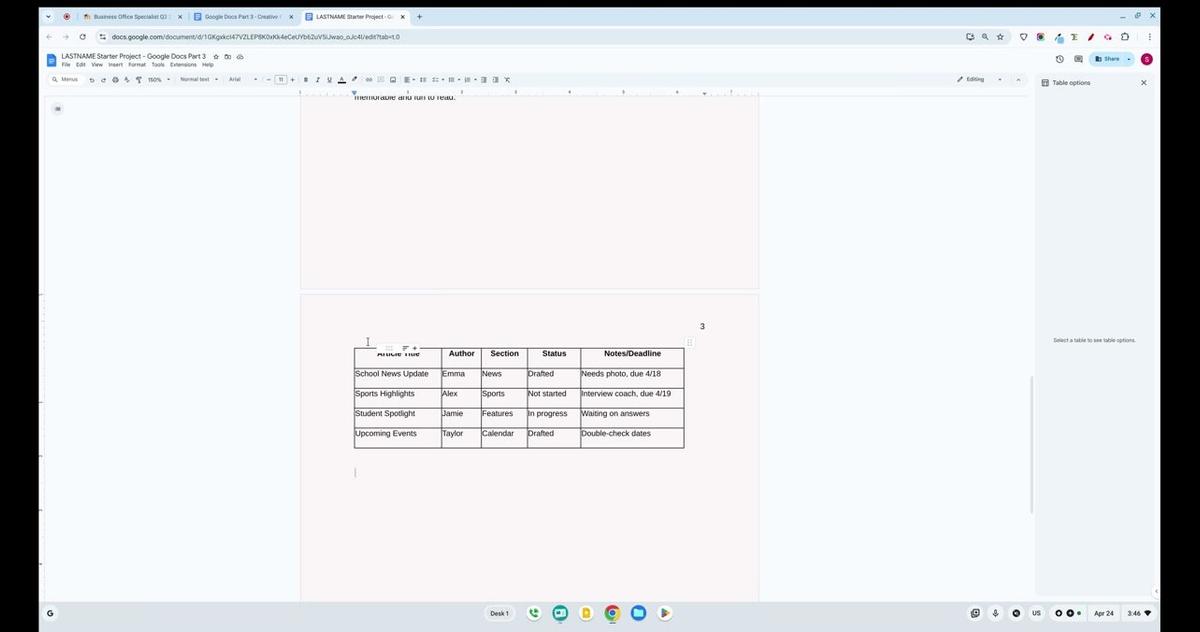Google Docs Part 3 - Advanced Tables