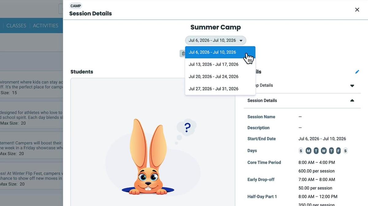Manage Camp Sessions
