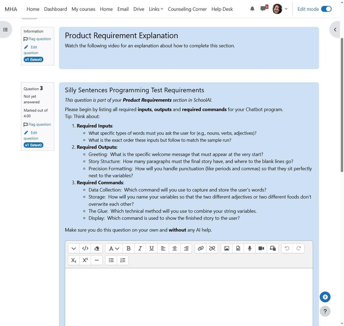 (G) Silly Sentences Product Requirement Instructions