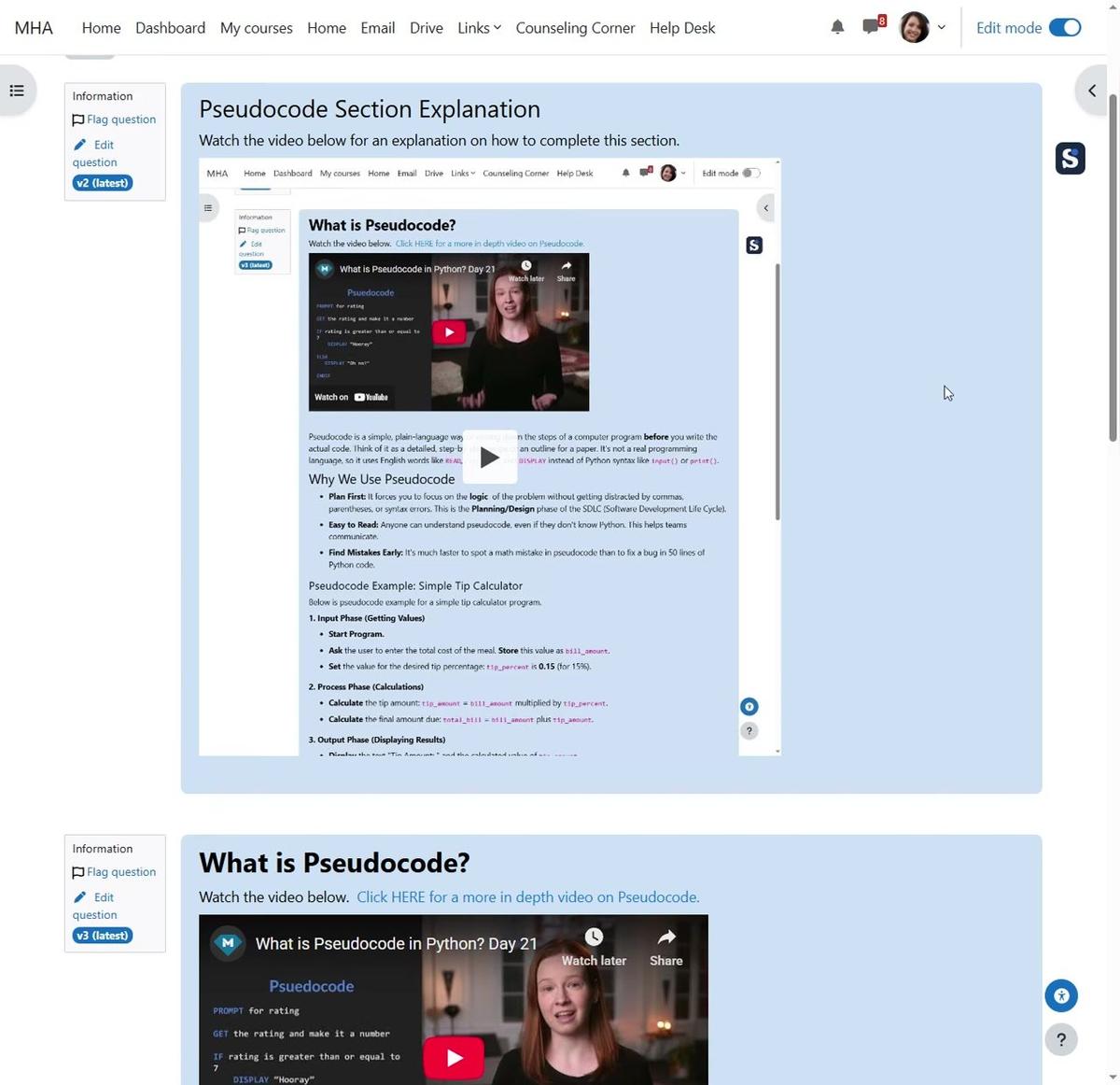 (T1) TEST Unit 4 Test Pseudocode Explanation