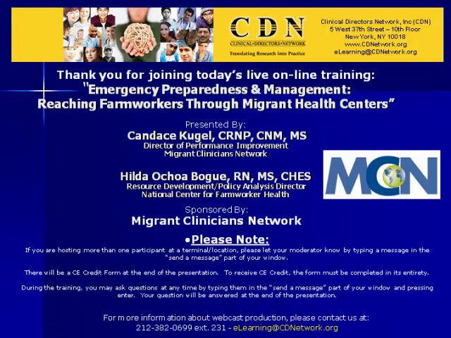 Emergency Preparedness and Management Reaching Farmworkers through Migrant Health Centers