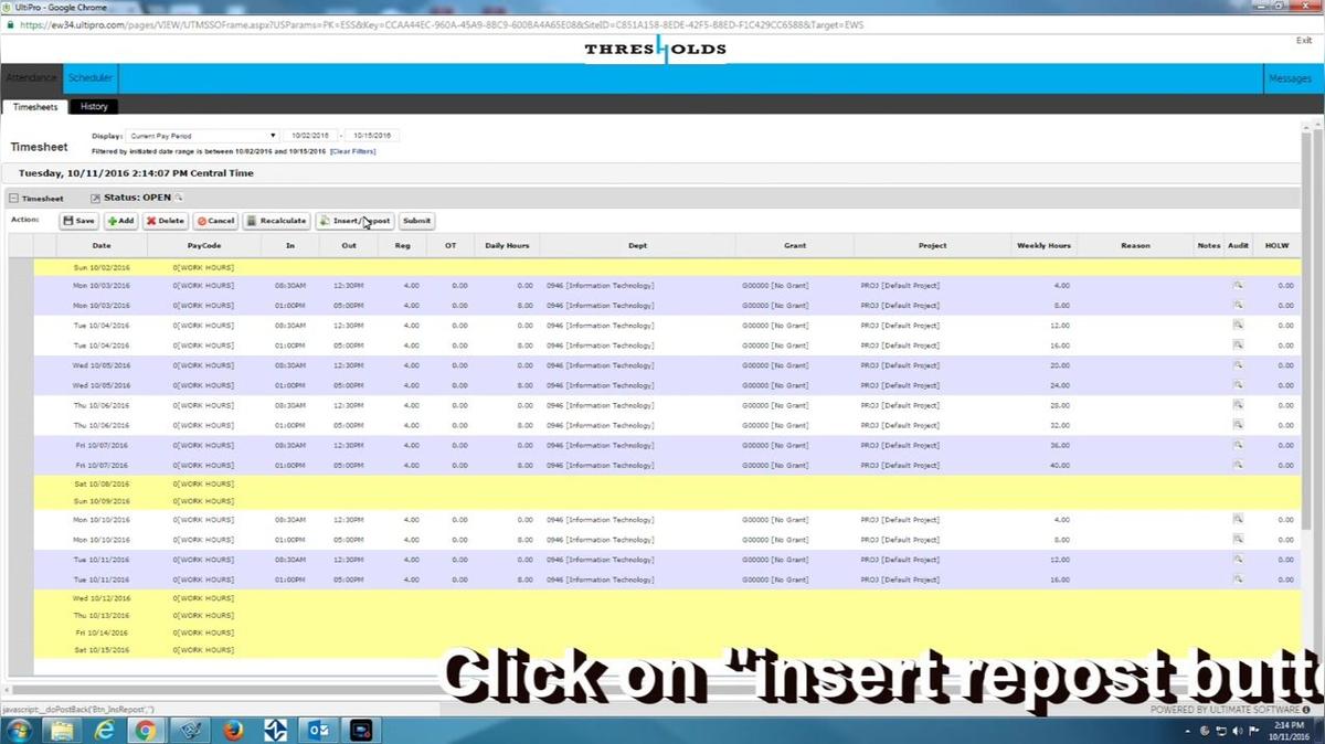 Hourly Time sheet using insert/repost