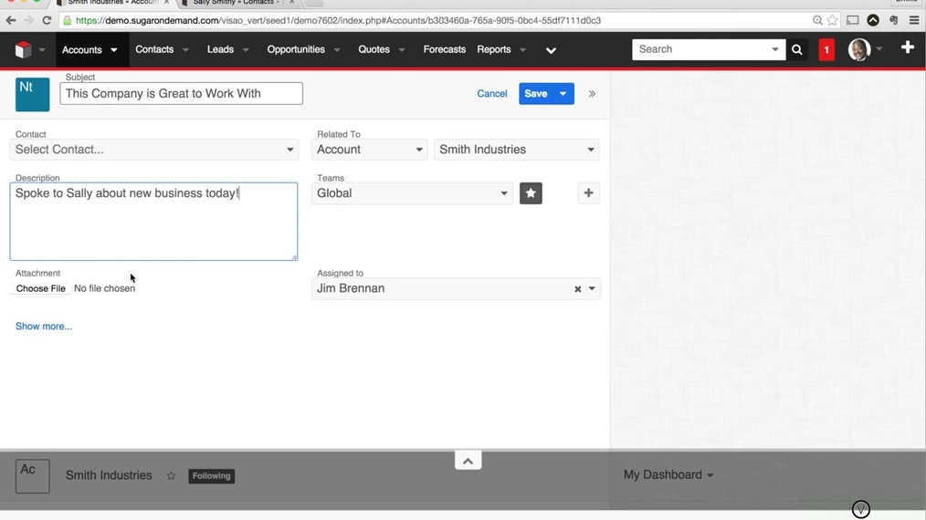 SugarCRM7 - How to Create a Note