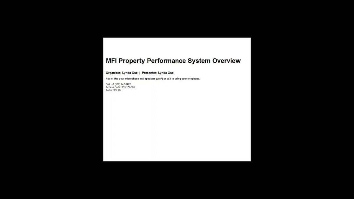 MFI Property Performance System Overview (January 25 &amp; 29, 2016)