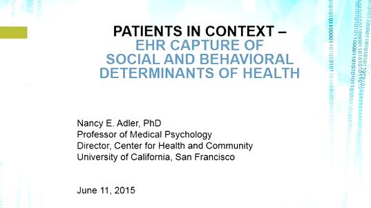 Patients in Context: EHR Capture of Social and Behavioral Determinants of Health: Meet the Author