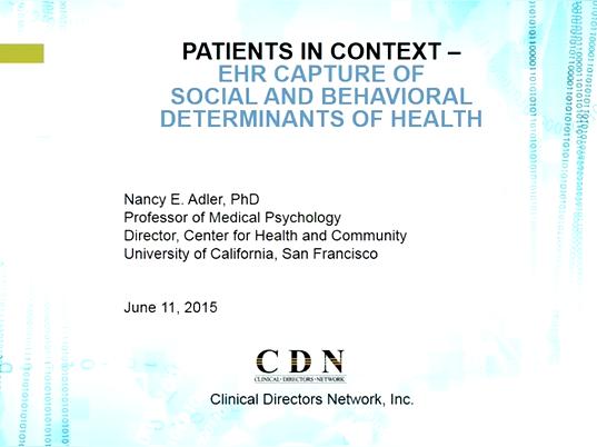 Patients in Context: EHR Capture of Social and Behavioral Determinants of Health: Meet the Author