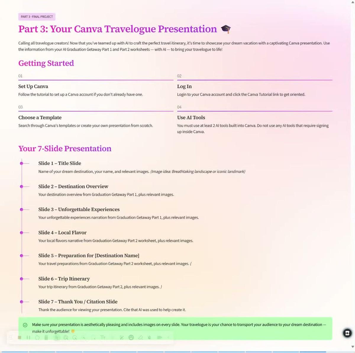 Graduation Getaway Final Canva Presentation Overview
