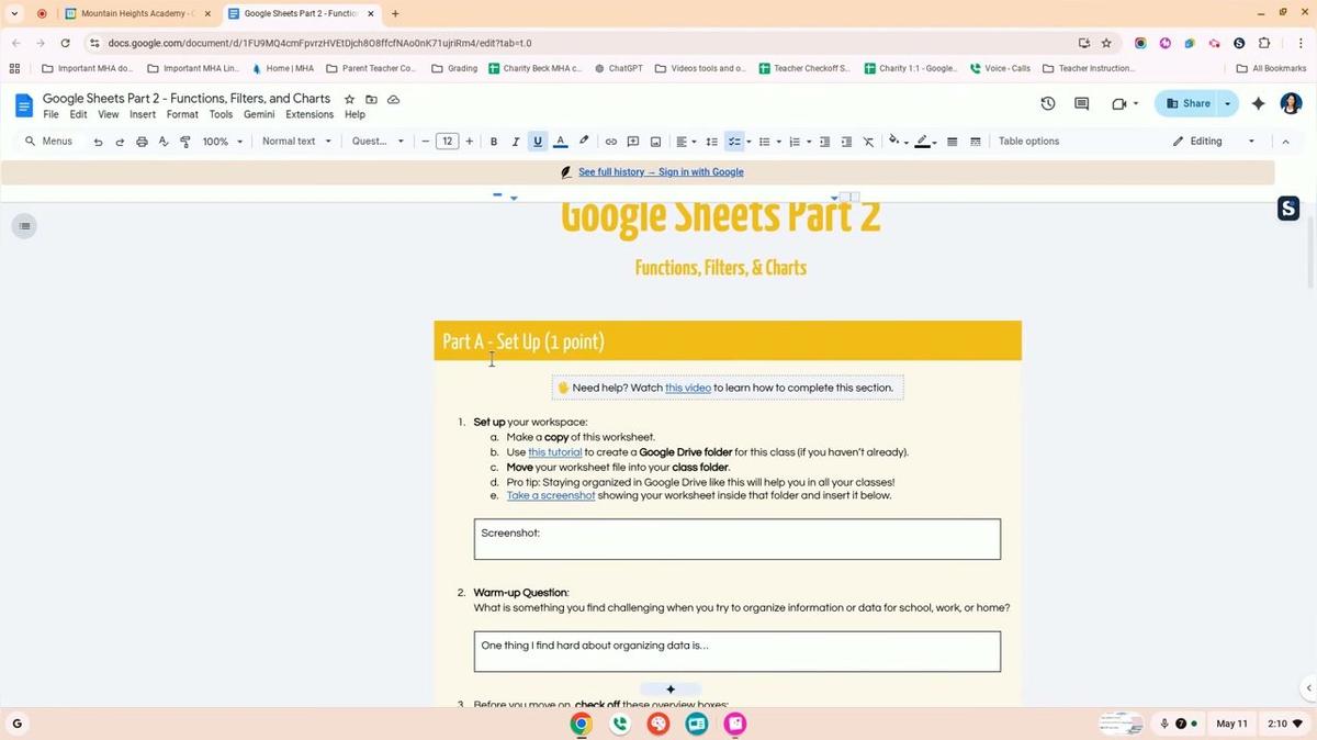 Google Sheets Part 2 - Set Up 